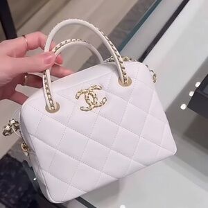White Quilted Mini Top-Handle crossbody bowling Bag